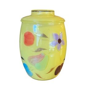 Mid Century “Bartlett Collin’s” yellow glass hand painted  cookie jar